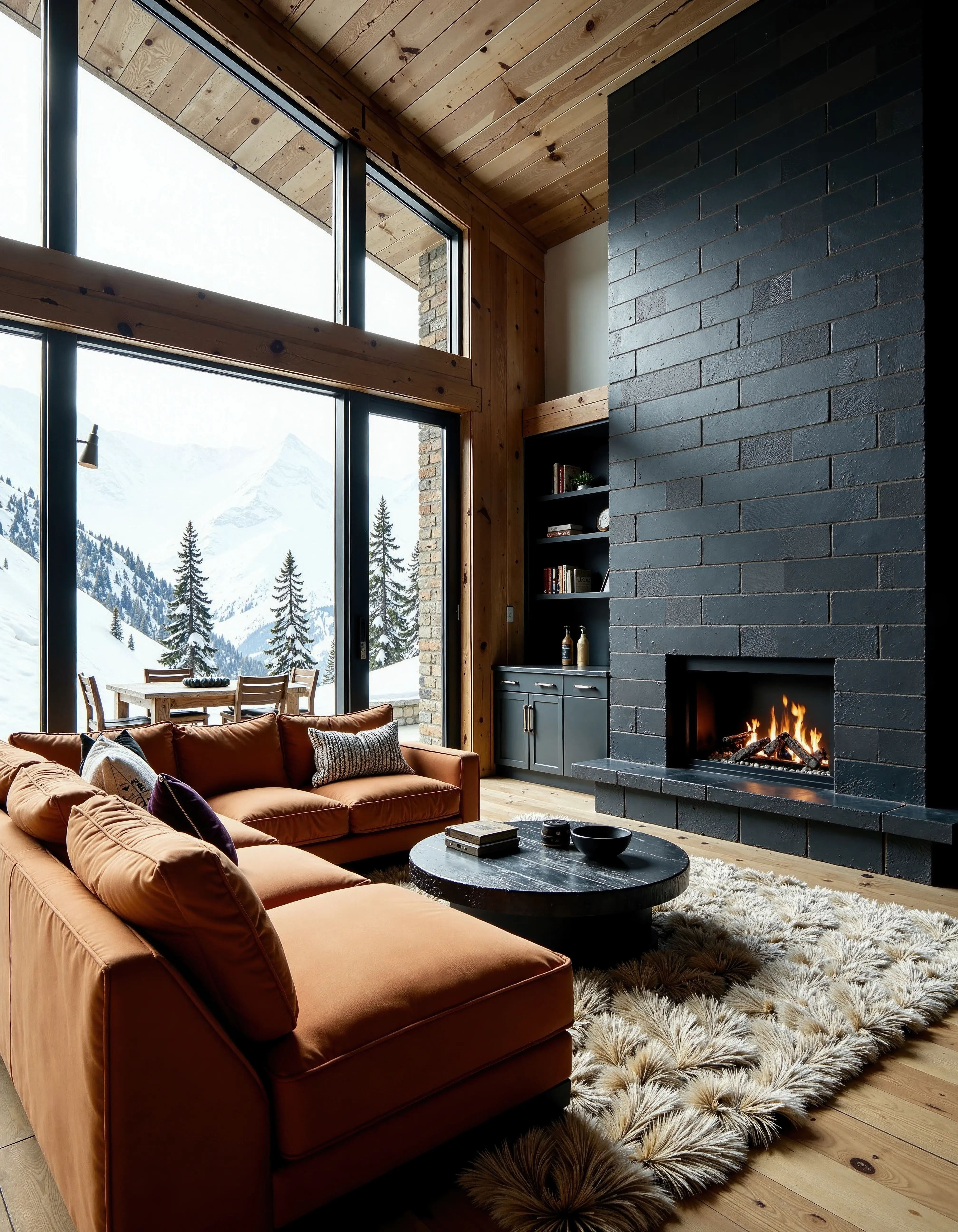 Inviting mountain chalet with a fireplace and winter vistas for relaxation and comfort